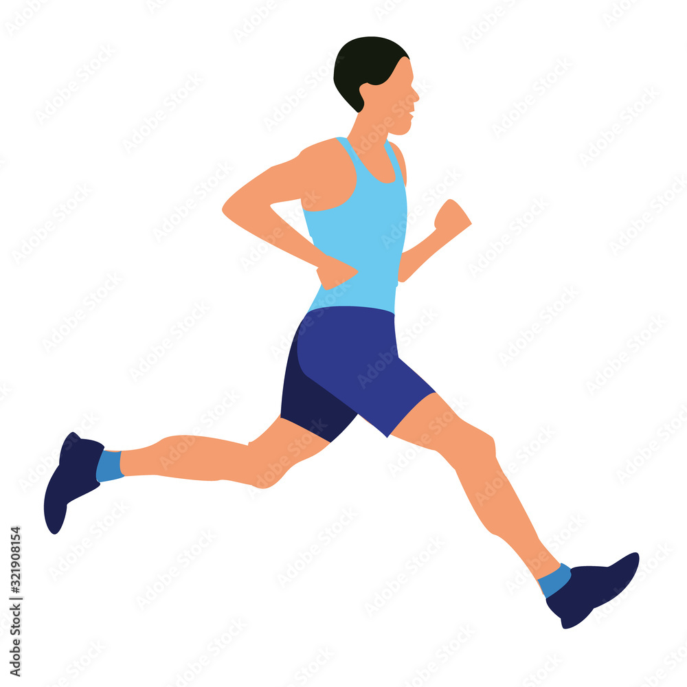 Man runner sprinter competition in athletics. Sport exercise.Cartoon illustration. Flat sportive people. Concept sports lifestyle, training. Fitness. Jogger isolated .Illustration on white background.