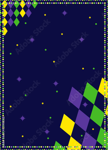 Mardi Gras background for banner with beads and rhombuses print.