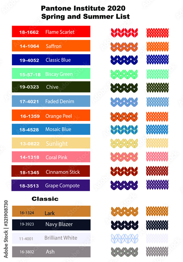 Color palette spring and summer 2020 with knitting elements. Trendy ...