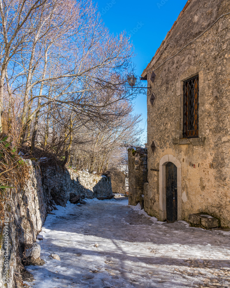 The beautiful village of Calascio on a winter afternoon. Abruzzo, Italy.