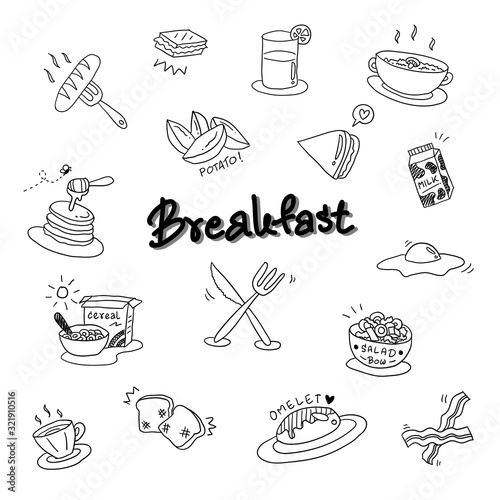 Breakfast hand drawn doodle style vector 