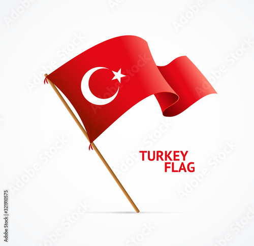 Realistic 3d Detailed Turkey Flag on Flagpole. Vector
