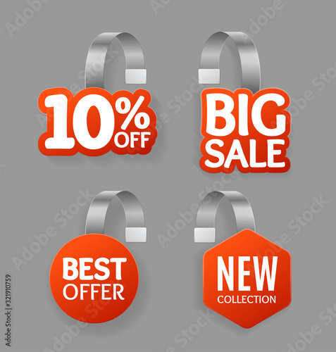 Realistic Detailed 3d Wobbler Promotion Sale Labels Set. Vector
