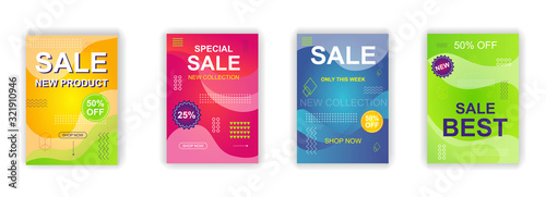 Sale poster social media stories design templates vector set. Promotion flyer, discount voucher, advertising poster. Vector cover sale ads labels and special offer market brochure.