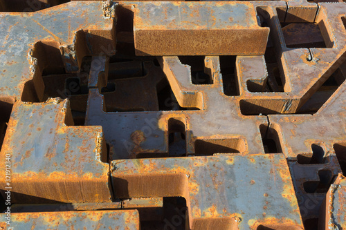 Textures of discarded metal in the waste material storage.