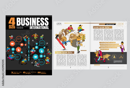 Business magazine, brochure layout with economy subject, vector
