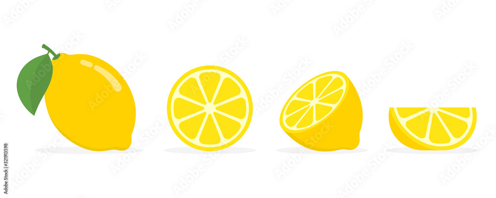 Fresh lemon fruits, collection of vector illustrations