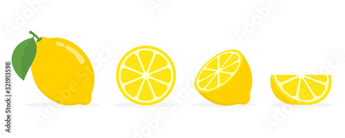 Photographie Fresh lemon fruits, collection of vector illustrations