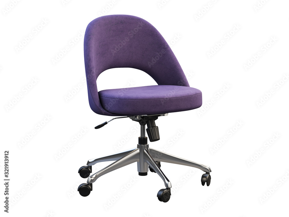 Purple fabric task chair with chromium base. 3d render Purple fabric task chair with chromium base. 3d render