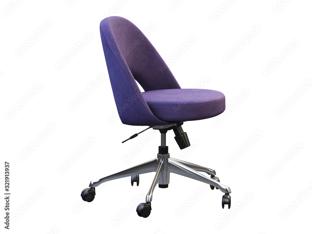 Purple fabric task chair with chromium base. 3d render Purple fabric task chair with chromium base. 3d render