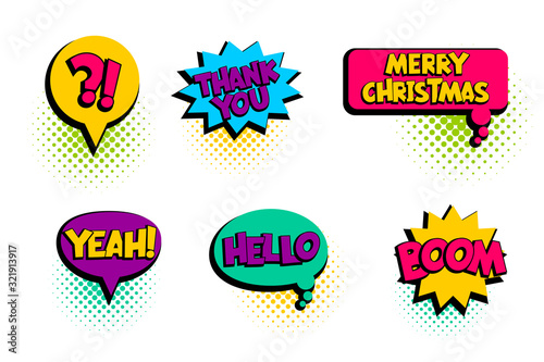 Merry Christmas, hello, yeah speech bubble comic text