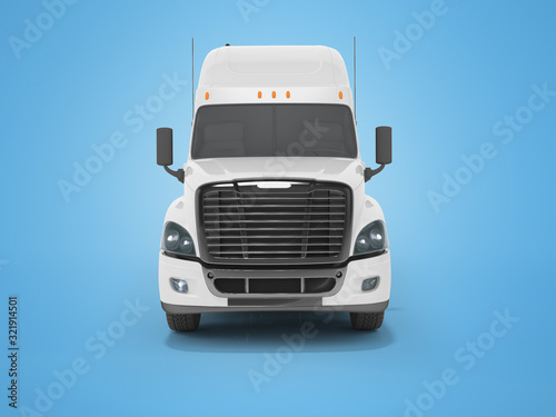 3d rendering of white truck for cargo transportation front view on blue background with shadow