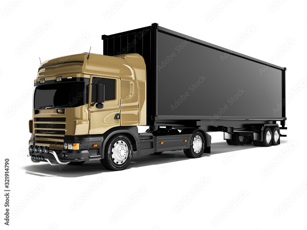 3d rendering truck tractor with black trailer on white background with shadow 3d rendering truck tractor with black trailer on white background with shadow