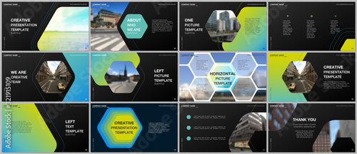 Minimal presentations design, portfolio vector templates with hexagonal design background, hexagon style pattern. Multipurpose template for presentation slide, flyer leaflet, brochure cover, report.