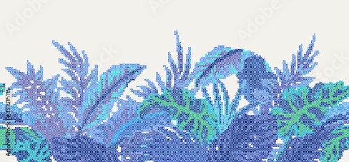Pattern for embroidering with a cross, a seamless background of palm leaves.