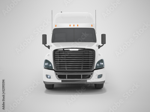 3d rendering of white truck for cargo transportation front view on gray background with shadow