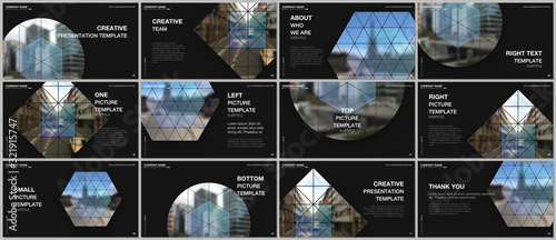 Presentation design vector templates, multipurpose template for presentation slide, flyer, brochure cover design, infographic presentation. Abstract geometric backgrounds with simple triangle shapes.