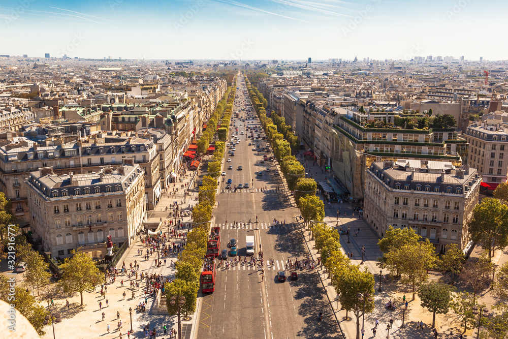 The Champs Elysees of Paris from the heights
