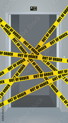 Out of order sign in front of elevator. vector illustration