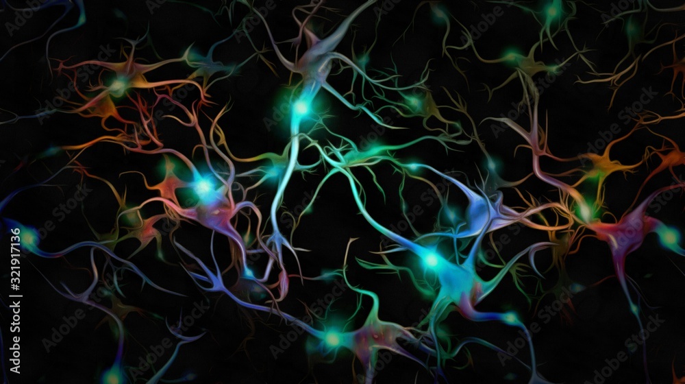 Brain cells with electrical firing. Unique Sci-Fi Art. Neurons Stock ...