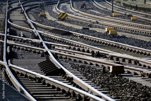 Lots of railroad tracks and switches near the main station, concept for finding the right direction in life and work