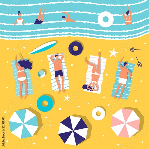 People playing on the summer beach vector of people