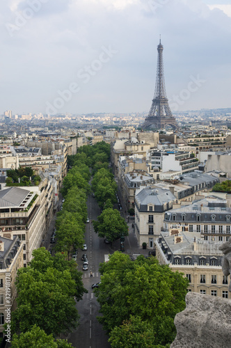 Paris, France, May 2014: The Eiffel Tower seen from Arc de Triomphe