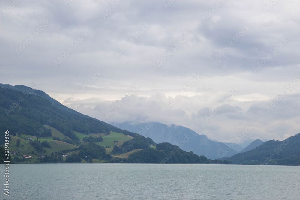 view of alpine lake of Mondsee, Austria view of alpine lake of Mondsee, Austria