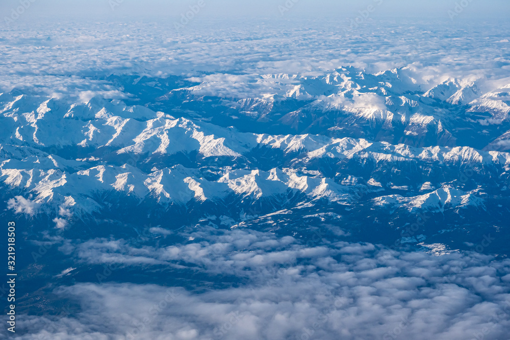Fototapeta premium View from the plane to the Alps - Dolomites in Italy