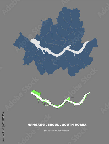 seoul map of korea, han river inforgraphic map. 