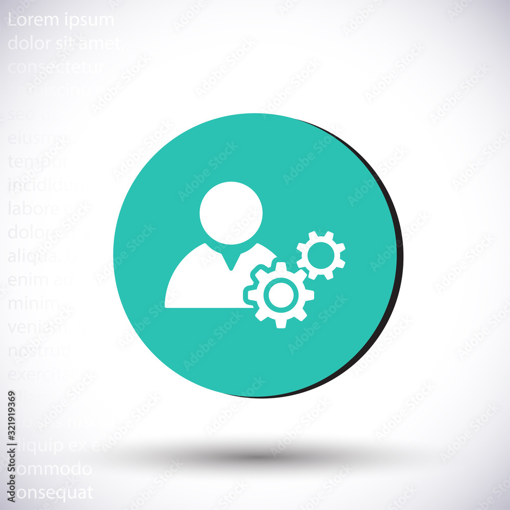 Man and cog vector icon , lorem ipsum Flat design Man and cog vector icon , lorem ipsum Flat design
