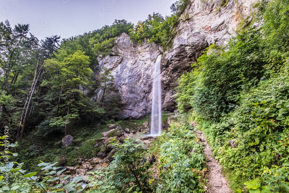 Fototapeta premium Waterfall Wildensteiner Wasserfall on mountain Hochobir in Gallicia, Carinthia, Austria