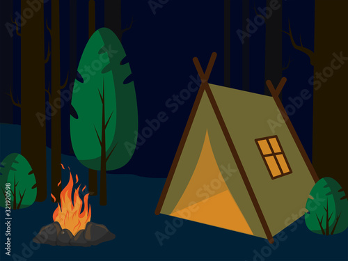 Camping in forest.
