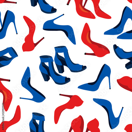 Vector seamless pattern with fashionable shoes. Handdrawn texture design.