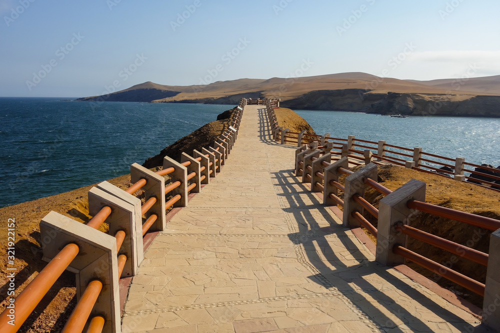 pathway of Lagunillas lookout, in Paracas National Reserve. Arid touristic zone in the coast of Ica/Peru.