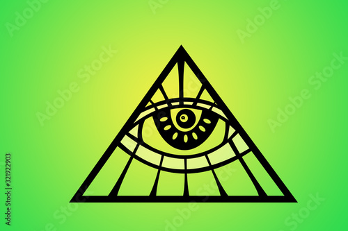 All seeing eye image on green background, deep state conspiracy theory secret society concept photo