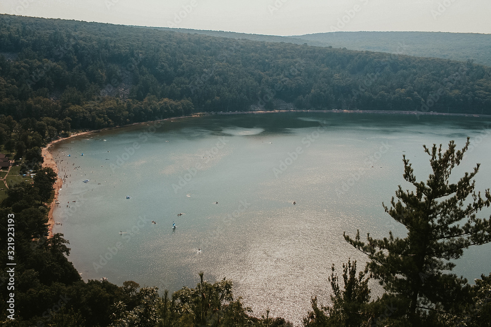 Fototapeta premium Lake, trees and hills