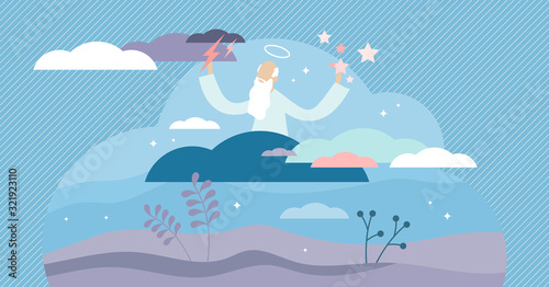 God will cartoon, flat tiny person vector illustration concept