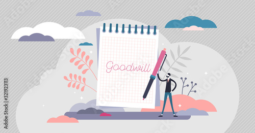 Goodwill concept, flat tiny person vector illustration