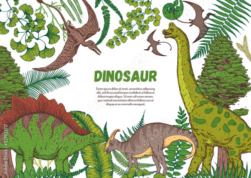 Dinosaurs hand drawn. Vector illustration. Jurassic period.