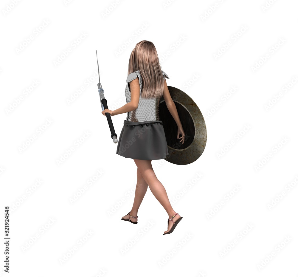warrior woman character, 3D rendering, illustration warrior woman character, 3D rendering, illustration