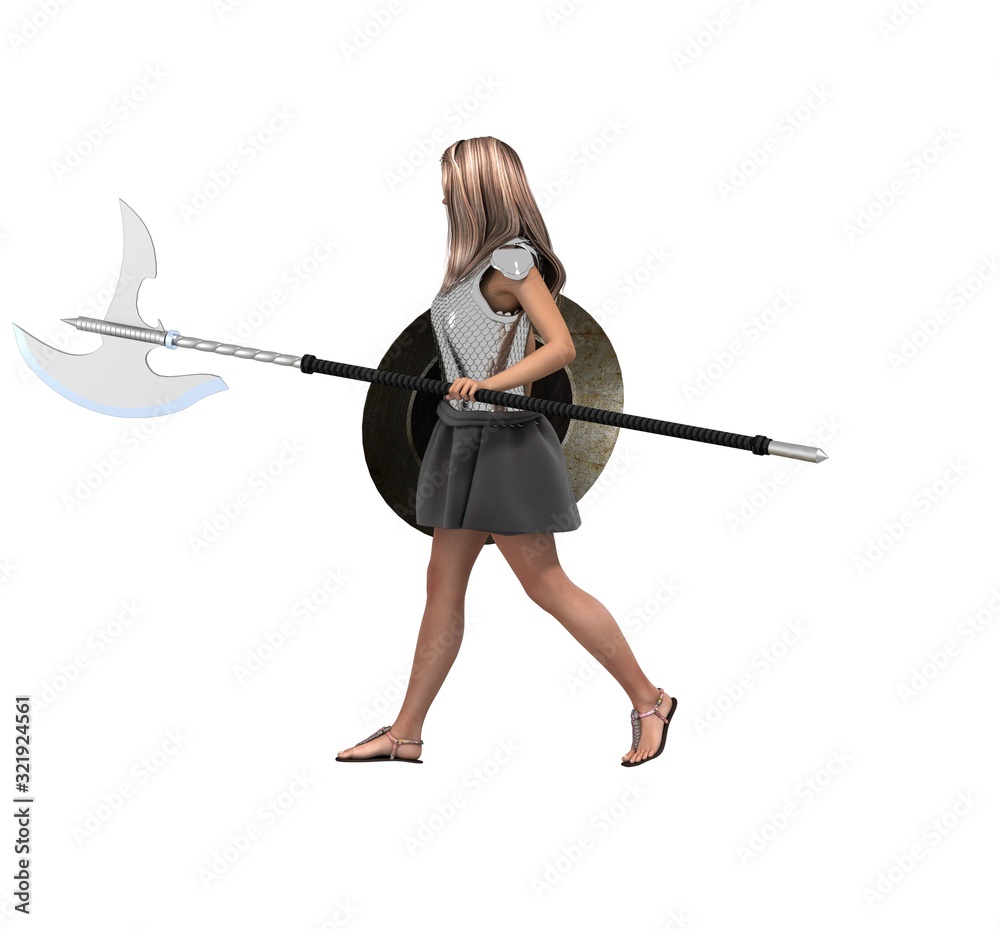 warrior woman character, 3D rendering, illustration warrior woman character, 3D rendering, illustration