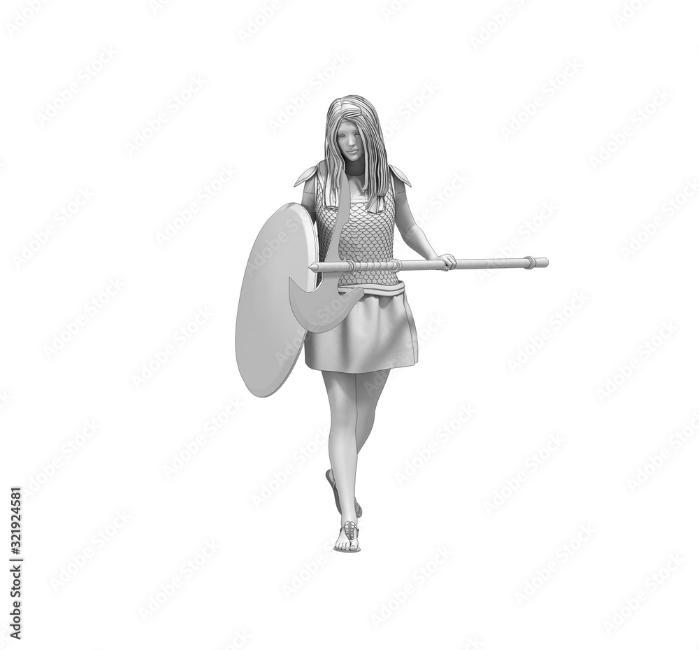 warrior woman character, 3D rendering, illustration warrior woman character, 3D rendering, illustration
