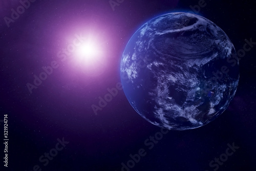 Earth from space in ultraviolet light. Elements of this image were furnished by NASA.