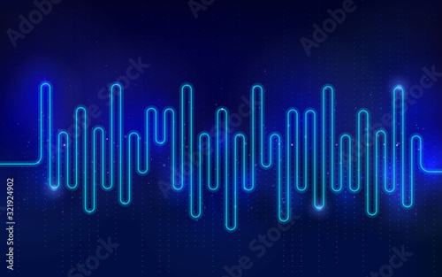 Sound wave equalizer. Music abstract background. Equalizer for music. Dynamic colorful particles sound wave. Cool Sound Freque. Blurred abstract lights. Beautiful wave shaped array of glow. photo