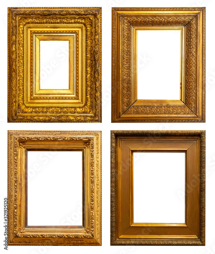 Set of golden antique frames on a white background isolated
