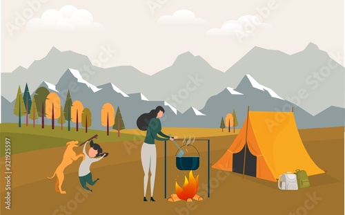 Summertime Vacation, Camping Outdoors Activity.
