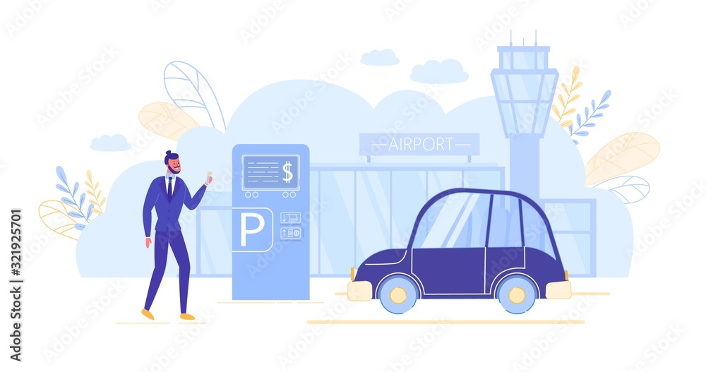 Man Using Payment Terminal in Airport Parking. Man Using Payment Terminal in Airport Parking.