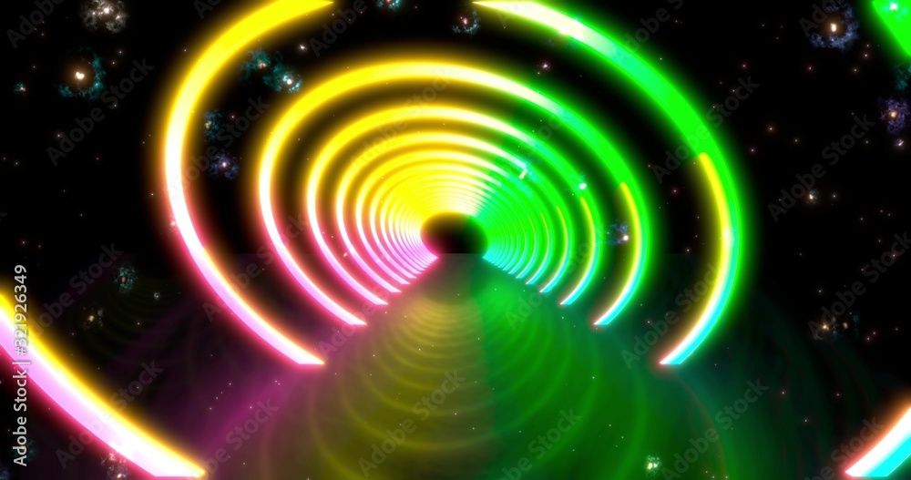 Abstract flying in futuristic disco star corridor. background, fluorescent ultraviolet light, blue pink green spectrum, 3D rendering 3D illustration Abstract flying in futuristic disco star corridor. background, fluorescent ultraviolet light, blue pink green spectrum, 3D rendering 3D illustration