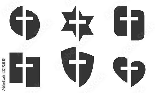 Set of black christian symbols isolated - vector.